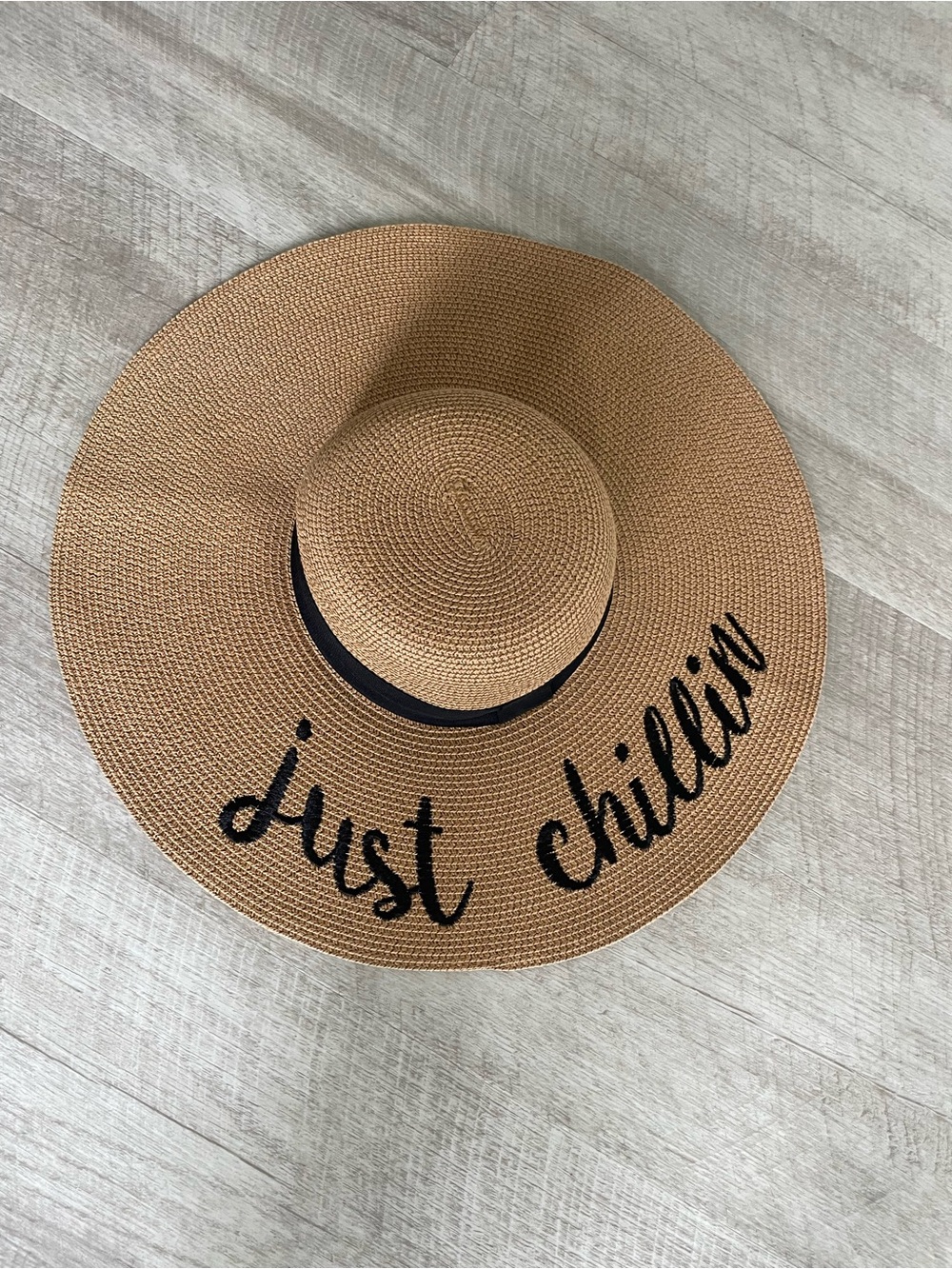 Wide Brim Straw Sun Hat - "Just Chillin" Script
